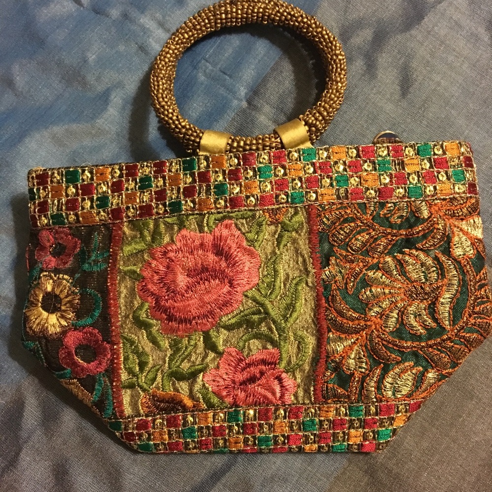 Metallic Embroidered Mini Clutch